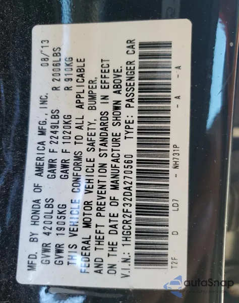 2013 Honda Accord Lx from USA, damaged, VIN 1HGCR2F32DA270560